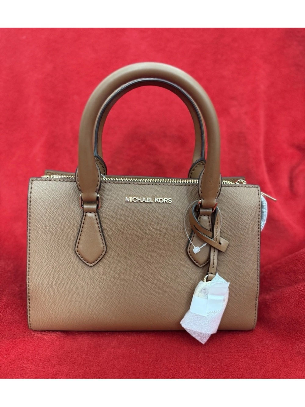 Michael Kors Brown Saffiano Leather Satchel with Gold Hardware